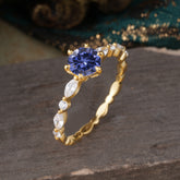 Round Cut Classic Tanzanite Engagement Ring Pave Promise Ring